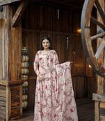 Pink beautiful georgette fabric abstract printed partywear gown with dupatta