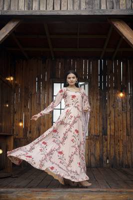 Pink beautiful georgette abstract printed partywear gown with dupatta 5