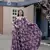 Purple beautiful georgette fabric abstract printed partywear gown with dupatta