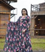 Multy beautiful georgette fabric abstract printed partywear gown with dupatta