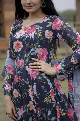 Multy beautiful georgette abstract printed partywear gown with dupatta 2