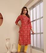 Read viscose muslin designer printed with pocket girlie formal festive kurti