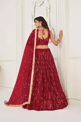 Maroon Glamorous Heavy Embroidery Work Wedding Reception Wear Bridesmaid Lehenga