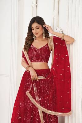 Maroon Glamorous Heavy Embroidery Work Wedding Reception Wear Bridesmaid Lehenga 3