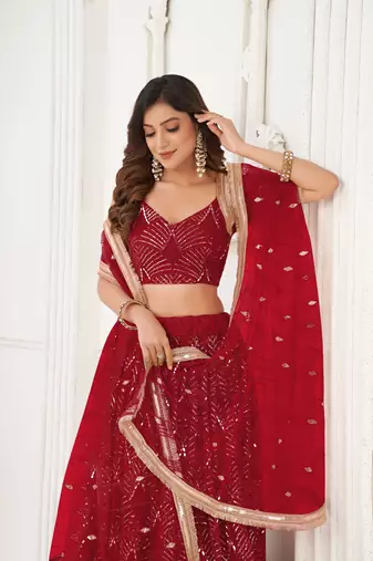 Maroon Glamorous Heavy Embroidery Work Wedding Reception Wear Bridesmaid Lehenga
