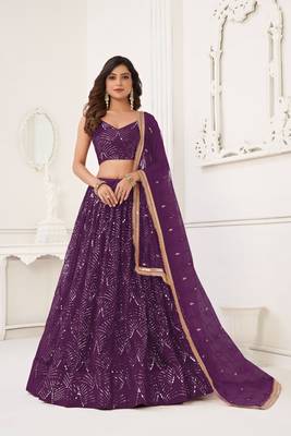 Wine Glamorous Heavy Embroidery Work Wedding Reception Wear Bridesmaid Lehenga 1