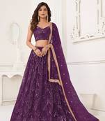 Wine Glamorous Heavy Embroidery Work Wedding Reception Wear Bridesmaid Lehenga