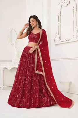 Maroon Glamorous Heavy Embroidery Work Wedding Reception Wear Bridesmaid Lehenga 4