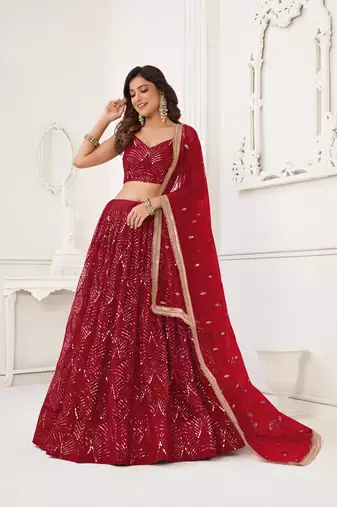 Maroon Glamorous Heavy Embroidery Work Wedding Reception Wear Bridesmaid Lehenga