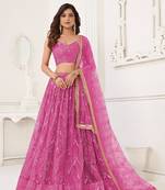 Pink Glamorous Heavy Embroidery Work Wedding Reception Wear Bridesmaid Lehenga