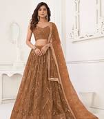 Brown Glamorous Heavy Embroidery Work Wedding Reception Wear Bridesmaid Lehenga