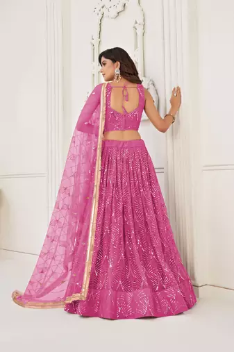 Pink Glamorous Heavy Embroidery Work Wedding Reception Wear Bridesmaid Lehenga