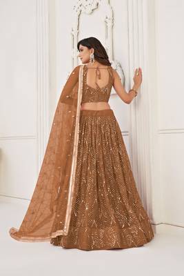 Brown Glamorous Heavy Embroidery Work Wedding Reception Wear Bridesmaid Lehenga 2