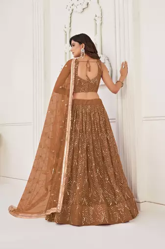 Brown Glamorous Heavy Embroidery Work Wedding Reception Wear Bridesmaid Lehenga