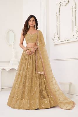 Beige Glamorous Heavy Embroidery Work Wedding Reception Wear Bridesmaid Lehenga 1