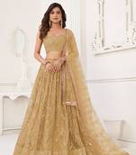 Beige Glamorous Heavy Embroidery Work Wedding Reception Wear Bridesmaid Lehenga