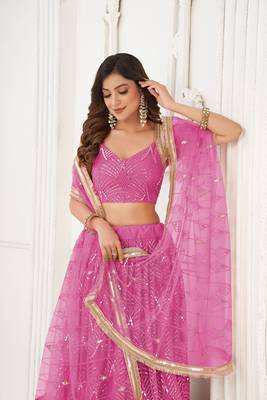 Pink Glamorous Heavy Embroidery Work Wedding Reception Wear Bridesmaid Lehenga 3