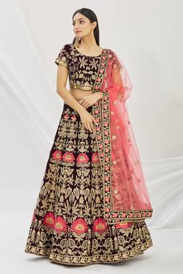 Purple Velvet Fabric Heavy Adorable Wedding Ceremony Lehenga Set 1