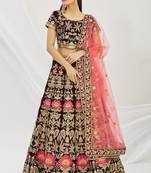 Purple Velvet Fabric Heavy Adorable Wedding Ceremony Lehenga Set