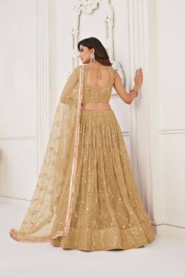 Beige Glamorous Heavy Embroidery Work Wedding Reception Wear Bridesmaid Lehenga 2