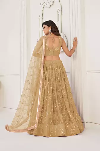 Beige Glamorous Heavy Embroidery Work Wedding Reception Wear Bridesmaid Lehenga