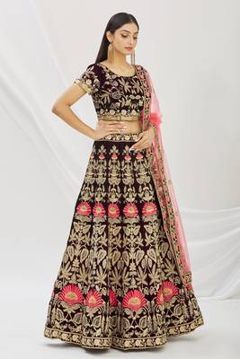 Purple Velvet Fabric Heavy Adorable Wedding Ceremony Lehenga Set 4