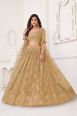 Beige Glamorous Heavy Embroidery Work Wedding Reception Wear Bridesmaid Lehenga 4