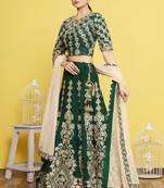 Green Satin Silk Fabric Heavy Adorable Wedding Ceremony Lehenga Set