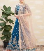Teal Blue Satin Silk Fabric Heavy Adorable Wedding Ceremony Lehenga Set
