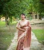 Brown wevon kantha designer tussare silk saree with printed design