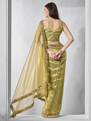 Green gold tissue net solid texture saree with graceful gold cotted 2