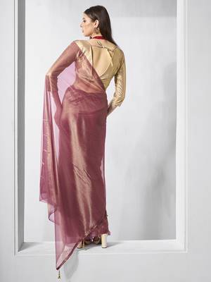 Onion gold tissue net solid texture saree with graceful gold cotted 2