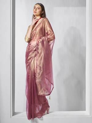Onion gold tissue net solid texture saree with graceful gold cotted 5