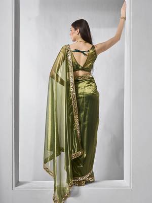Green gold tissue net solid texture saree with graceful gold cotted 2