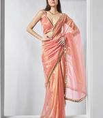 Orange gold tissue net solid texture saree with graceful gold cotted