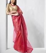 Red gold tissue net solid texture saree with graceful gold cotted