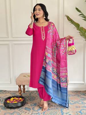 Viscose Fabric work Straight cut Kurta, Pant and Dupatta Set 1