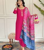 Viscose Fabric work Straight cut Kurta, Pant and Dupatta Set