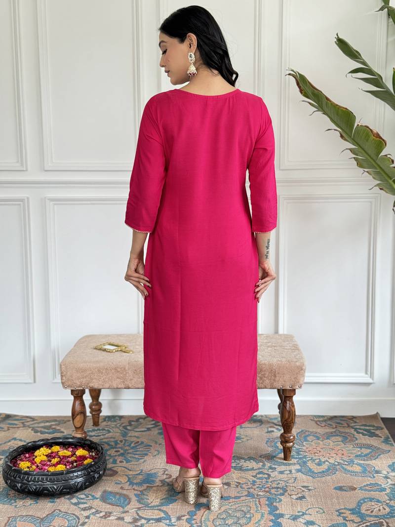 Viscose Fabric work Straight cut Kurta, Pant and Dupatta Set