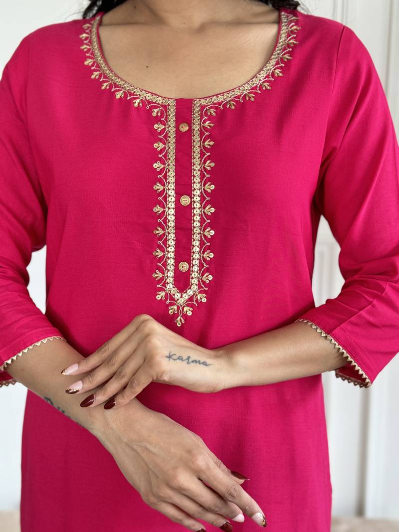 Viscose Fabric work Straight cut Kurta, Pant and Dupatta Set