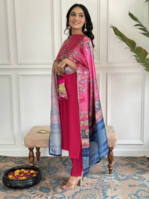 Viscose Fabric work Straight cut Kurta, Pant and Dupatta Set 5