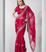 Red sitara chiffon c designer embroidery work ceremonial partywear saree