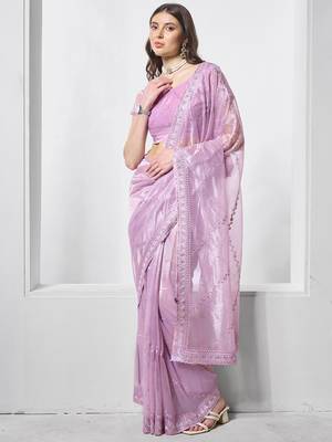 Purple gold tissue net c embroidery work ceremonial partywear saree 1