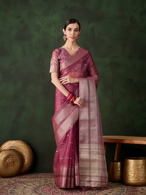 Magenta khadi organza ethnic woven saree festive looks 1