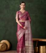 Magenta khadi organza ethnic woven designer saree for festive looks