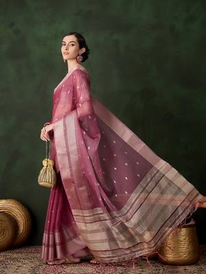 Magenta khadi organza ethnic woven saree festive looks 5