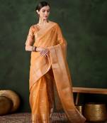Orange khadi organza ethnic woven designer saree for festive looks