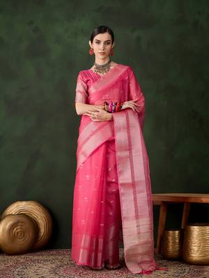 Pink khadi organza ethnic woven saree festive looks 1
