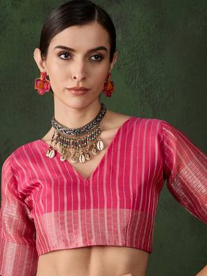 Pink khadi organza ethnic woven saree festive looks 4