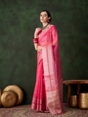 Pink khadi organza ethnic woven saree festive looks 5